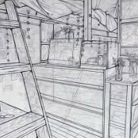 Perspective Drawing from ART 155 - Foundations: Intro to Drawing I portraying a student's dorm room